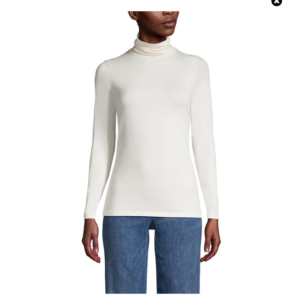 Land's End White Women's Lightweight Fitted Long Sleeve Turtleneck